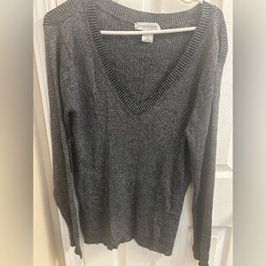 Newport News Metallic Charcoal V‑Neck Sweater